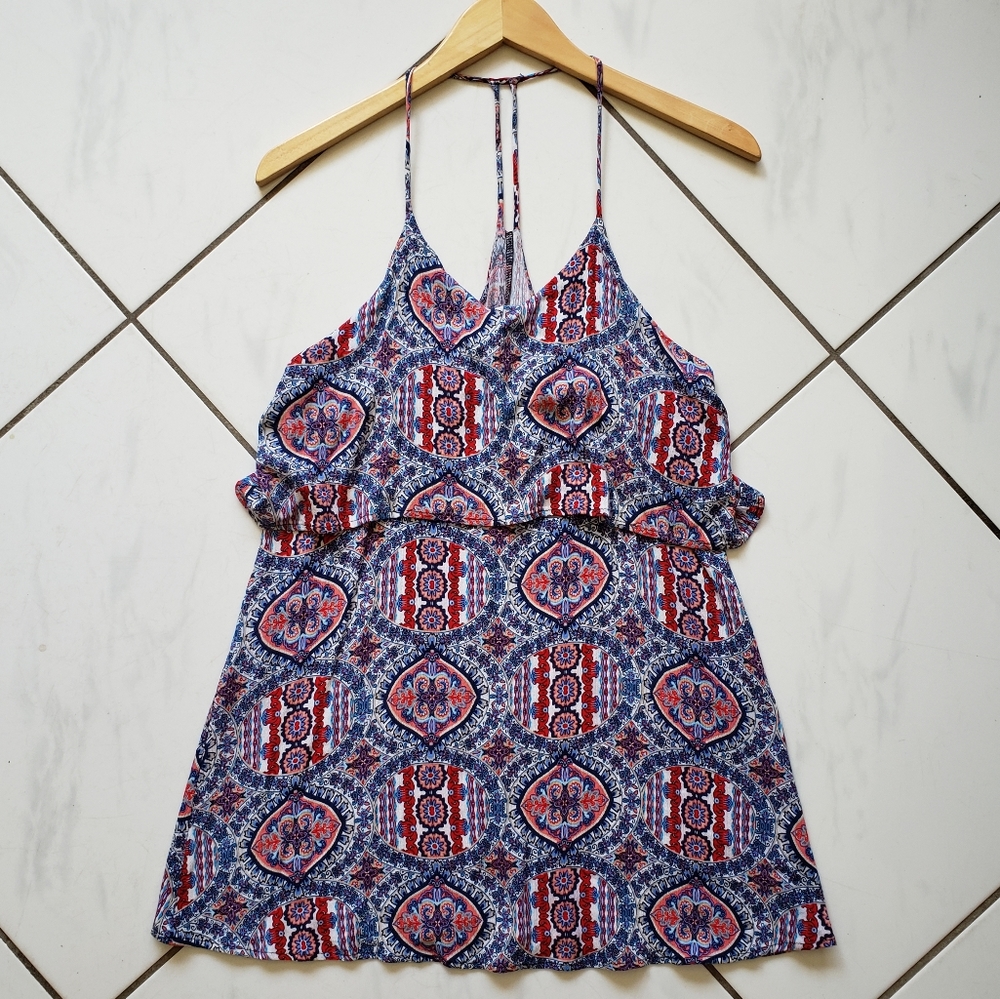 Lulus • Mini Dress Boho Batik Ruffle Festival Cute